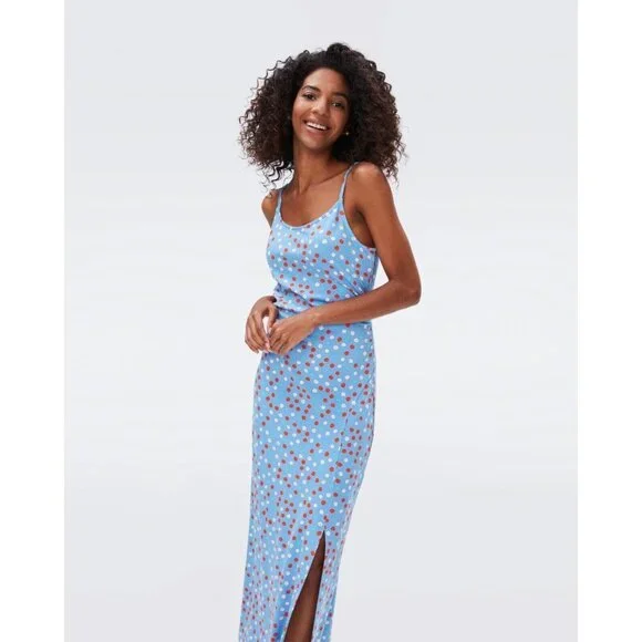 New Diane Von Furstenberg Sky Blue Maxi Dress Size Large New With Tags - Picture 4 of 6
